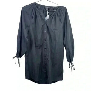 J.‎ Crew Black Tie-Sleeve Button-Front Cotton Poplin Mini Dress